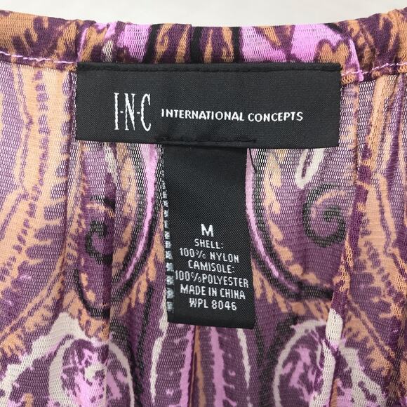 INC International Concepts Top Womens Medium Beaded Purple Paisley Semi Sheer - Picture 5 of 11